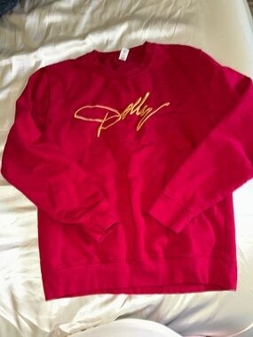 Dollcake Men's Red Crewneck Sweater with Gold Script Logo